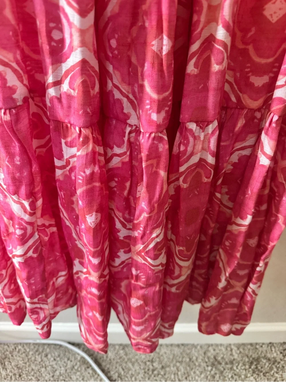 Indigo Soul Pink Floral Boho Tiered Maxi Dress Size Large